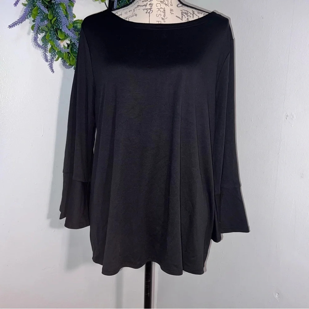 Loft, XL, black, 3/4 bell sleeve boat‎ neck collar baby doll keyhole back tunic